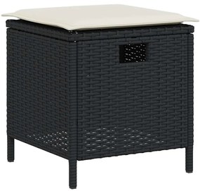 6 részes fekete polyrattan kerti ülőgarnitúra párnával L-alakú