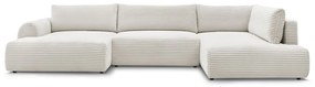 Krémszínű kordbársony kinyitható sarokkanapé (bal oldali-U alakú) Lucien – Bobochic Paris
