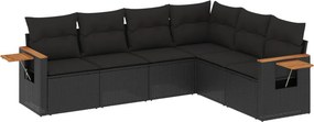 vidaXL 6 részes fekete polyrattan kerti ülőgarnitúra párnákkal
