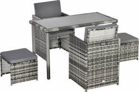 Outsunny Polirattan Ülőgarnitúra Étkező Szett 5 db Kárpittal, Szürke | Aosom