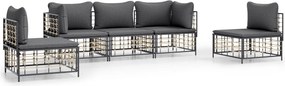 vidaXL 5 részes antracitszürke polyrattan kerti ülőgarnitúra párnákkal