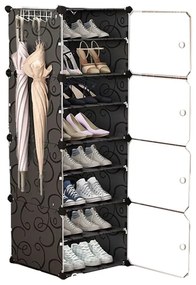 HÖGLER Moduláris Push-Fit cipős szekrény könyvespolc bútor, fekete, tágas, 8 szint,128 cm
