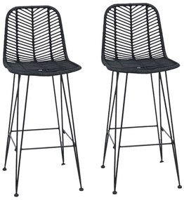 Bárszék 2 pcs Fekete 44,5 x 53 x 111 cm Rattan és Vas