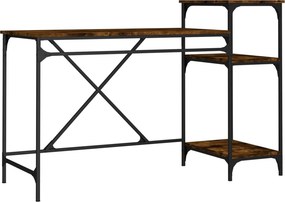 vidaXL füstös tölgy szerelt fa és vas íróasztal polcokkal 135x50x90 cm
