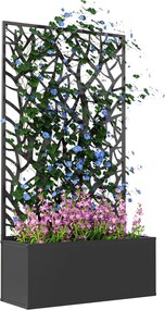 Outsunny Nagy Kültéri Fém Virágtartó Díszes Levél Magányságvédő Panellel, Falra Szerelhető vagy Szabadon Álló Virágtartó Teraszra 61x23x113 cm Fekete