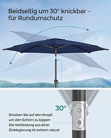 Napernyő teraszra, dönthető, kék, 290 cm átmérő