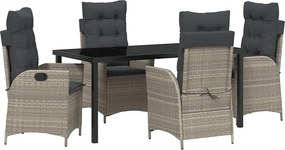 vidaXL Kert étkező szett párnával 5 pcs Világosszürke polirattan