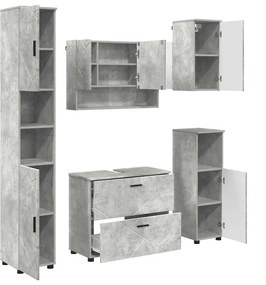 vidaXL Fürdőszoba bútor szett 5 pcs Beton Szürke Mérnöki fa és fém