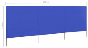 3 paneles azúrkék szövet szélfogó 400 x 80 cm