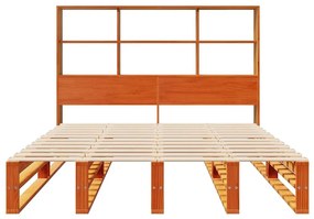 viaszbarna tömör fa könyvespolcos ágy matrac nélkül 140 x 200cm