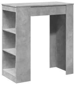 betonszürke szerelt fa tárolórekeszes bárasztal 95x47x103,5 cm