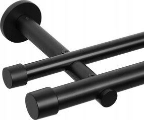 Függönykarnis Dupla Fekete Matt Fém 140 CM Loft Vastag Cső 25+19 MM Rena
