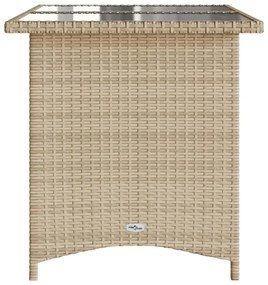 bézs polyrattan üveglapos kerti asztal 110x68x70 cm