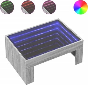 vidaXL szürke sonoma végtelen hatású LED-es dohányzóasztal 70x50x30 cm