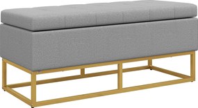 HOMCOM Tárolópad, Ágyvégi Tárolódoboz, Rácsozott Ülőfelülettel és Acél Lábakkal, 110 x 44 x 48 cm, Szürke és Arany | Aosom