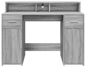szürke sonoma színű szerelt fa íróasztal LED-ekkel 120x55x91 cm