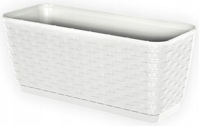 Virágtartó láda fehér rattan erkély terasz ablakpárkány 50cm állvánnyal