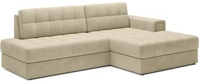 Világosbarna bársony kinyitható sarokkanapé (jobb oldali-heverő résszel) Blezalt – ELTAP