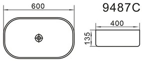 Erga Emmeline, asztali mosogató 600x400x135 mm, fehér fényes, ERG-V03-9487C-WH