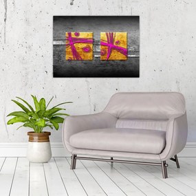 Fekete alapon színes négyzetek képe (üvegen) (70x50 cm)
