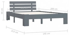 szürke tömör fenyőfa ágykeret 140 x 200 cm