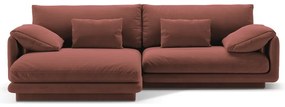 Rózsaszín bársony sarokkanapé (bal oldali-heverő résszel) Torino – Micadoni