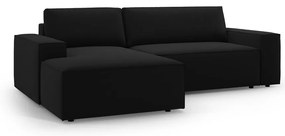 Fekete bársony kinyitható-tárolóhelyes sarokkanapé (bal oldali-heverő résszel) Jodie – Micadoni