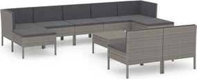 vidaXL 10 részes szürke polyrattan kerti ülőgarnitúra párnákkal