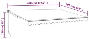 narancs-barna szövet és alumínium behúzható napellenző 4,5x3 m