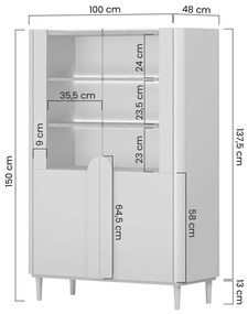 Amilio vitrin 100 cm - kasmír / olajozott tölgy / világos tölgy fogantyú