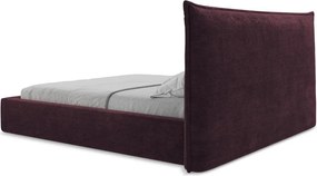 Sötétlila kárpitozott ágyneműtartós franciaágy ágyráccsal 160x200 cm Esala – Makamii