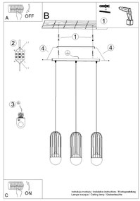 Sollux SL.1334 - Csillár zsinóron BRINA 3xG9/8W/230V fekete