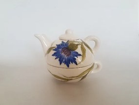 Búzavirágos egyszemélyes teás,0,25l,kerámia,kézzel festett