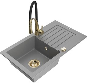 Mexen Pablo, 1 kamrás gránit mosogató 752x436x161 mm és Aster mosogató csaptelep, szürke, 6510-71-73450-57-G