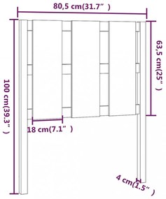 fekete tömör fenyőfa ágyfejtámla 80,5 x 4 x 100 cm