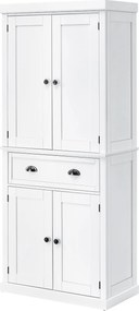 HOMCOM Konyhai Kocsi Felső és Alsó Szekrénnyel és Középső Fiókkal MDF, Forgácslap és Fém Anyagból, 76x40,5x184 cm, Fehér | Aosom
