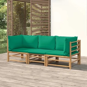 vidaXL 3 részes bambusz kerti ülőgarnitúra zöld párnákkal