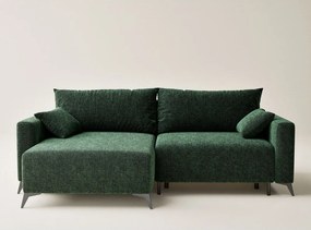Sötétzöld zsenília kinyitható-tárolóhelyes sarokkanapé (bal oldali-heverő résszel) Leon – Maison de Rêve