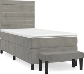 vidaXL világosszürke bársony rugós ágy matraccal 90 x 200 cm