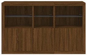 barna tölgy színű tálalószekrény LED-ekkel 162 x 37 x 100 cm