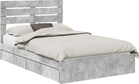 vidaXL Tárolós Ágy fejtámlával Beton Szürke 135 x 190 cm Faanyag