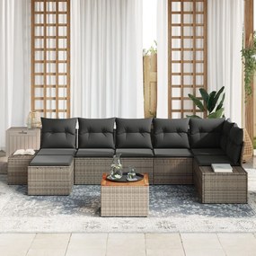 8 darabos Kerti Kárpitos Szett Párnákkal Szürke Poli Rattan Acacia