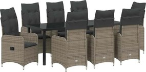 vidaXL Kert étkező szett párnával 9 pcs Szürke polirattan