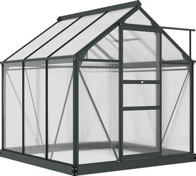 Outsunny Polikarbonát Kerti Üvegház 3.65m² Alumínium Üvegház Kerthez 190 x 192 x 201 cm UV-ellenálló, megerősített alapzattal, csatornával, tetőablakk
