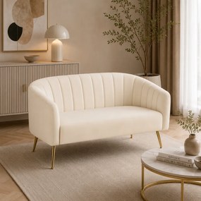 Design kétszemélyes kanapé, bézs Velvet szövet/gold króm-arany, BAGY