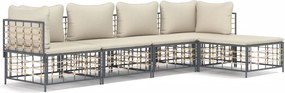 vidaXL 5 részes antracitszürke polyrattan kerti ülőgarnitúra párnákkal