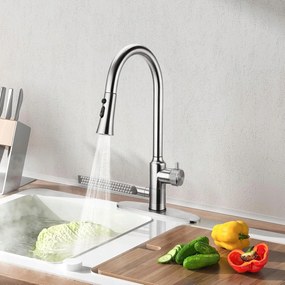 Konyhai csaptelep Csaptelep 4in1 kihúzható kifolyócsővel 360° Rozsdamentes acél Ezüst