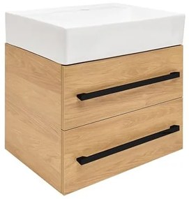 Fürdőszobaszekrény mosdókagylóval és fekete fogantyúval SAT Cube Way 60x53x46 cm tölgy Hickory matt CUBE46C602DHSATCWL