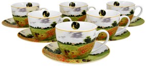 Porcelán 6 személyes teás csésze aljjal Monet Pipacsmező