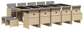15 részes vegyes bézs polyrattan kerti étkezőgarnitúra párnával